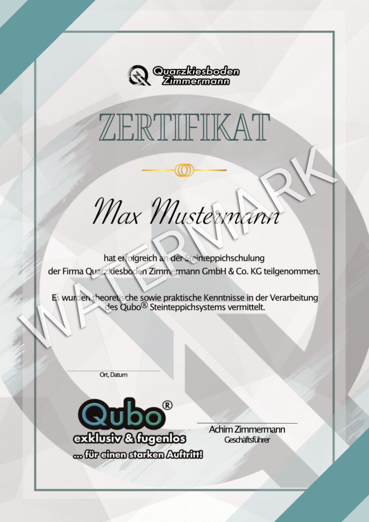 QUBO Zimmermann - Steinteppich - Zertifikat